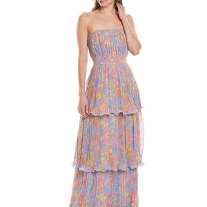 AMUR Laine Floral Strapless Tiered Gown